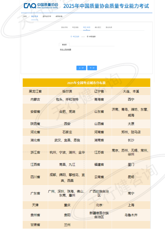 中質(zhì)協(xié)六西格瑪綠帶與黑帶考試城市